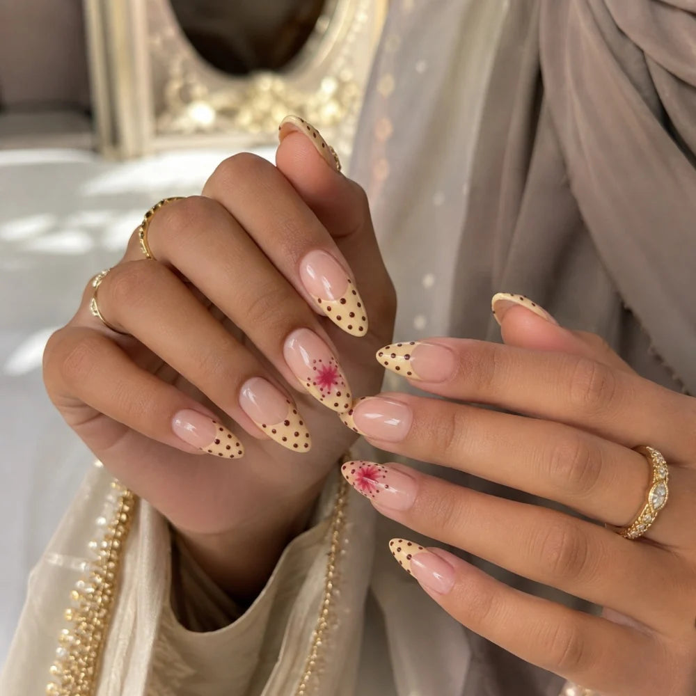 Press-On Nails Stiletto Floral Gel Finish