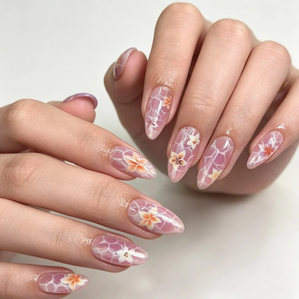 Press-On Nails Stiletto Floral Gel Finish