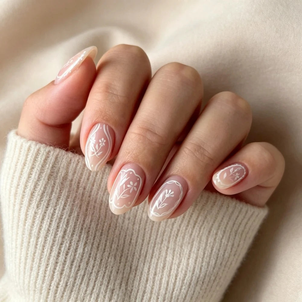 Press-On Nails Stiletto Floral Gel Finish