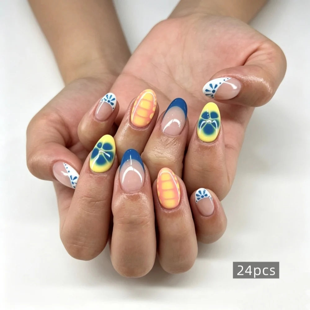Press-On Nails Stiletto Floral Gel Finish