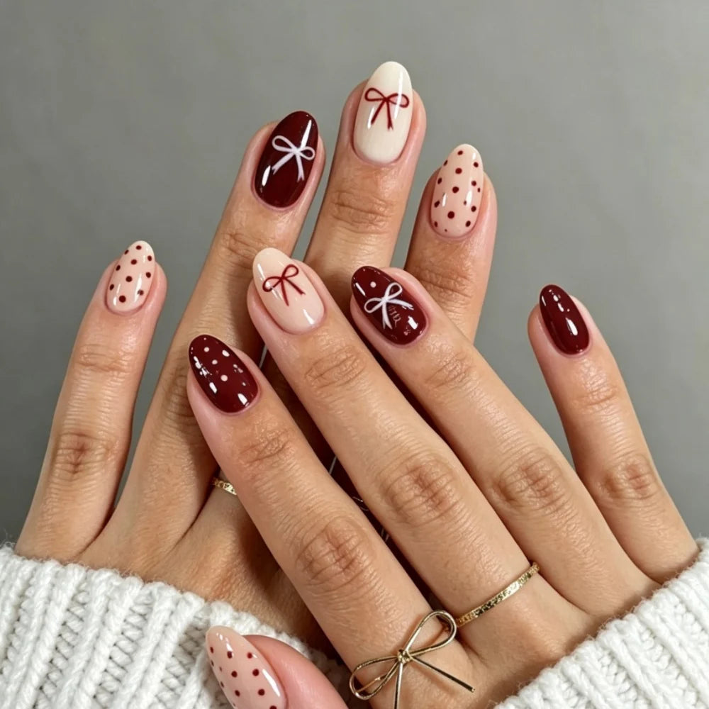 Press-On Nails Stiletto Floral Gel Finish