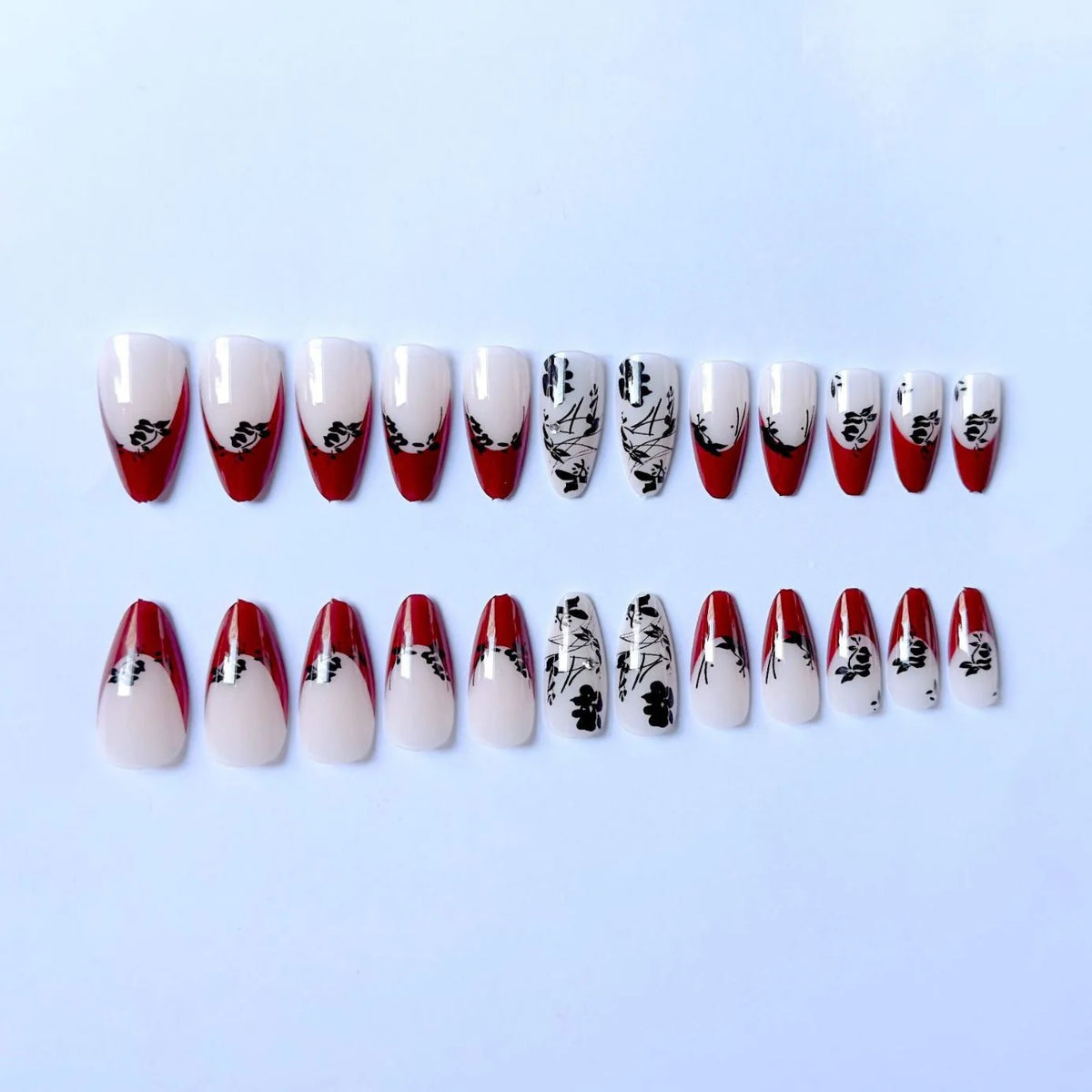 Press-On Nails Stiletto Floral Gel-Look Finish