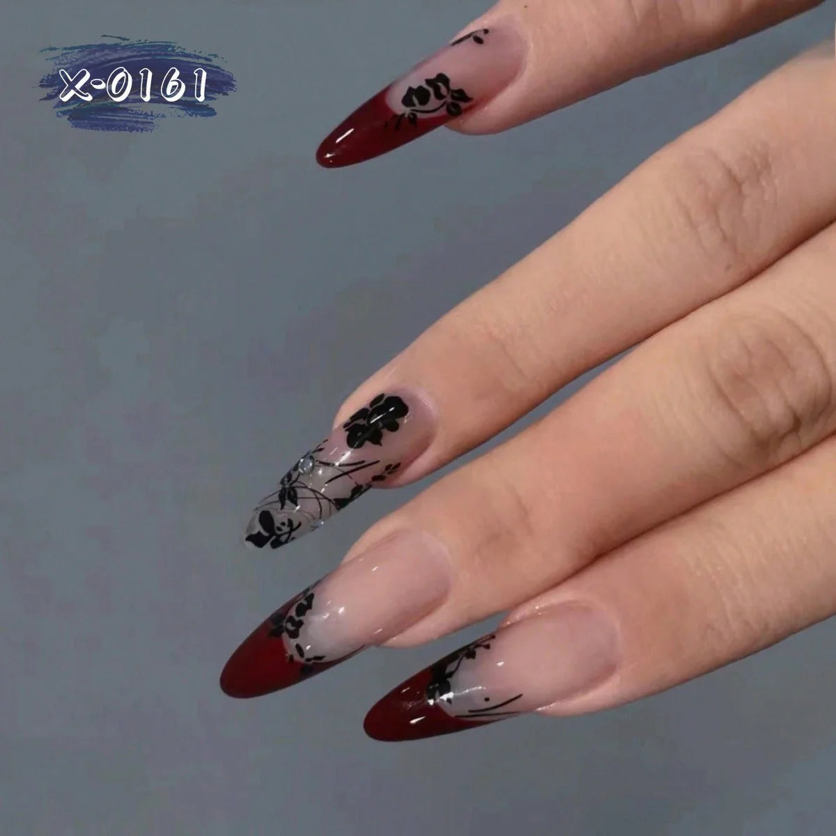 Press-On Nails Stiletto Floral Gel-Look Finish