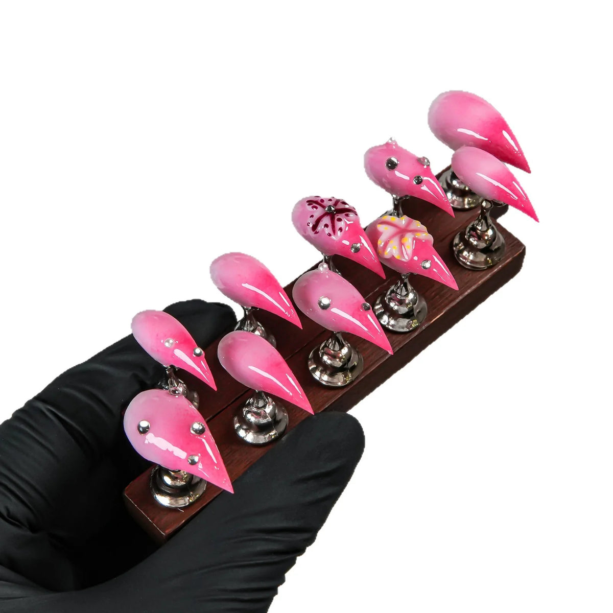 Press-On Nails Stiletto Floral & Gem Accents