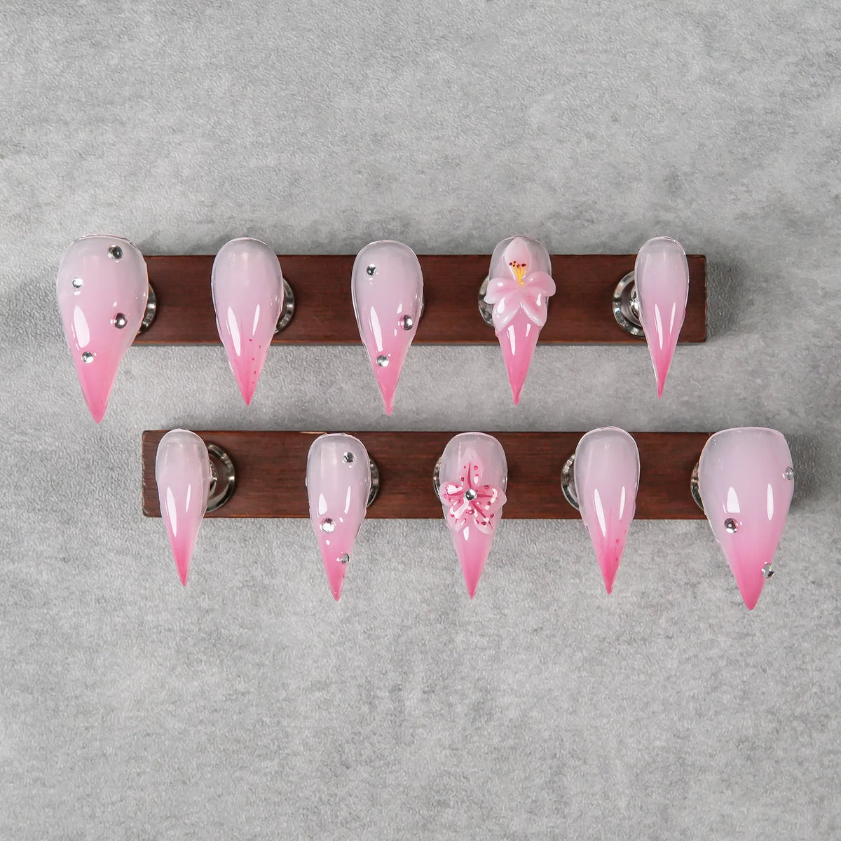 Press-On Nails Stiletto Floral & Gem Accents