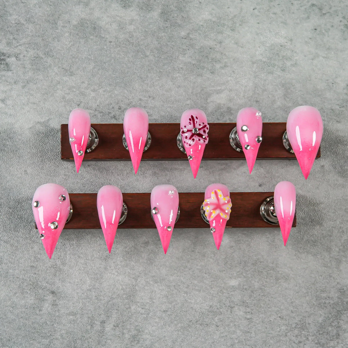 Press-On Nails Stiletto Floral & Gem Accents