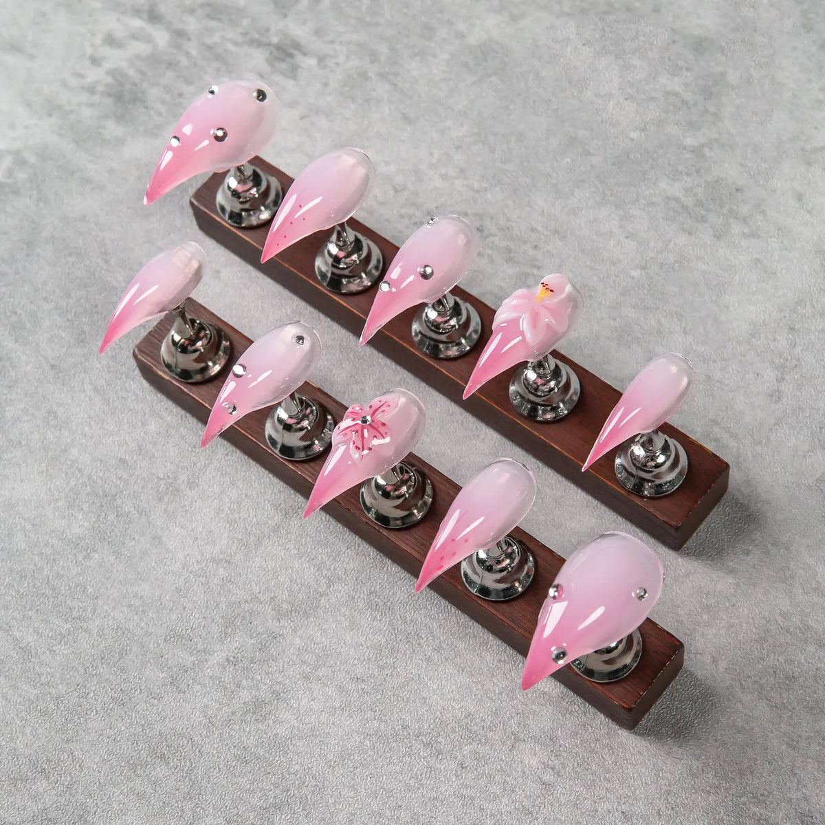 Press-On Nails Stiletto Floral & Gem Accents