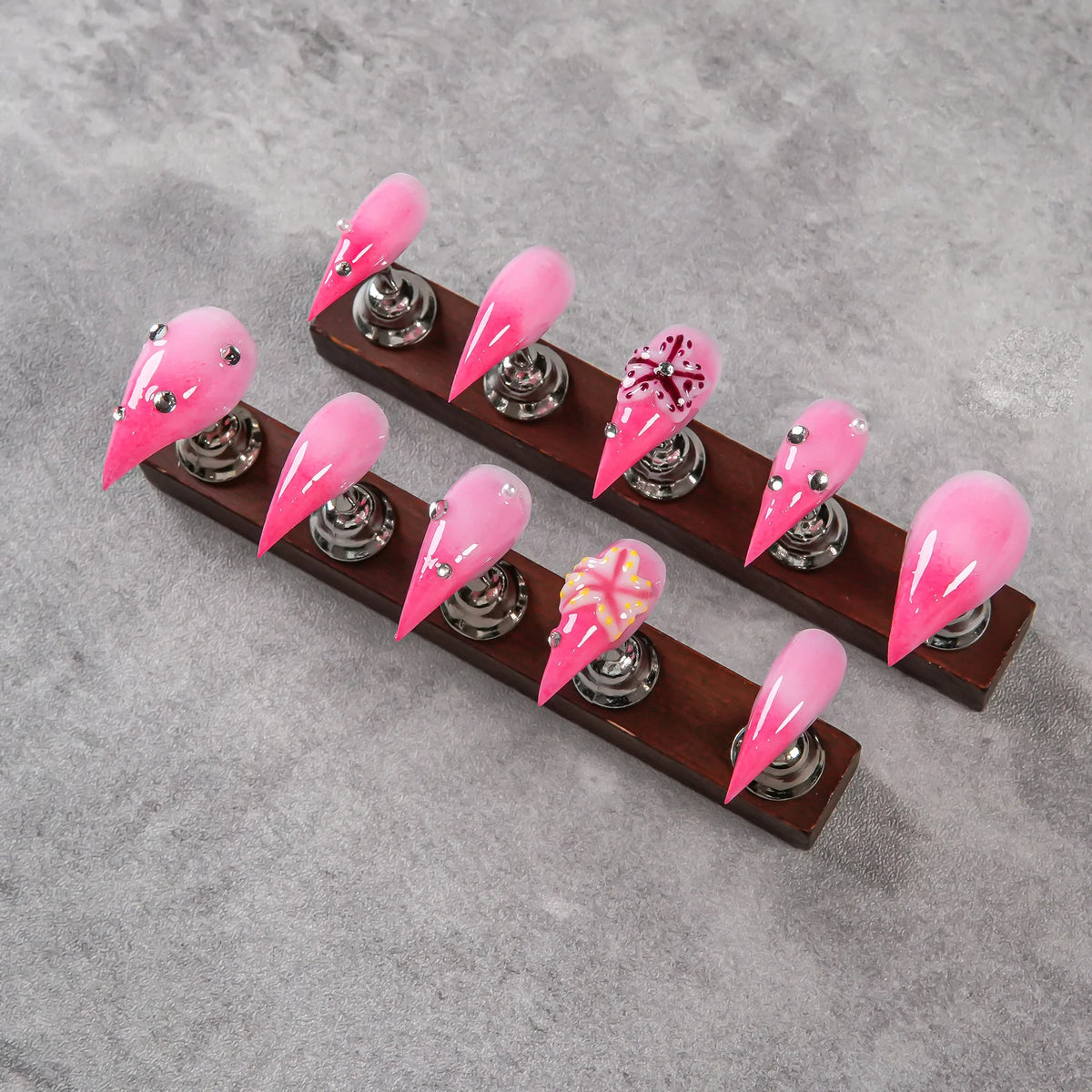 Press-On Nails Stiletto Floral & Gem Accents