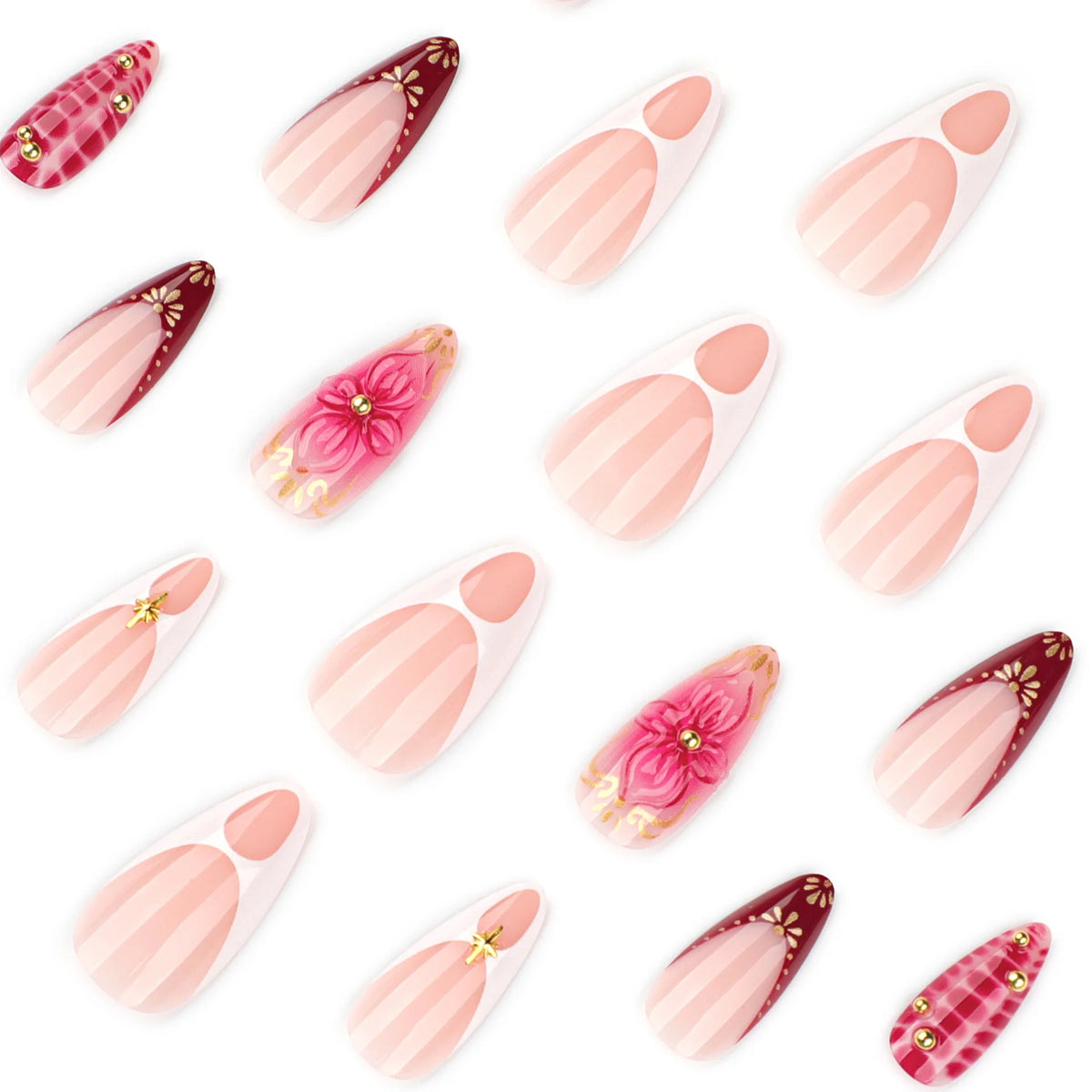 Press-On Nails Stiletto Floral & Glitter