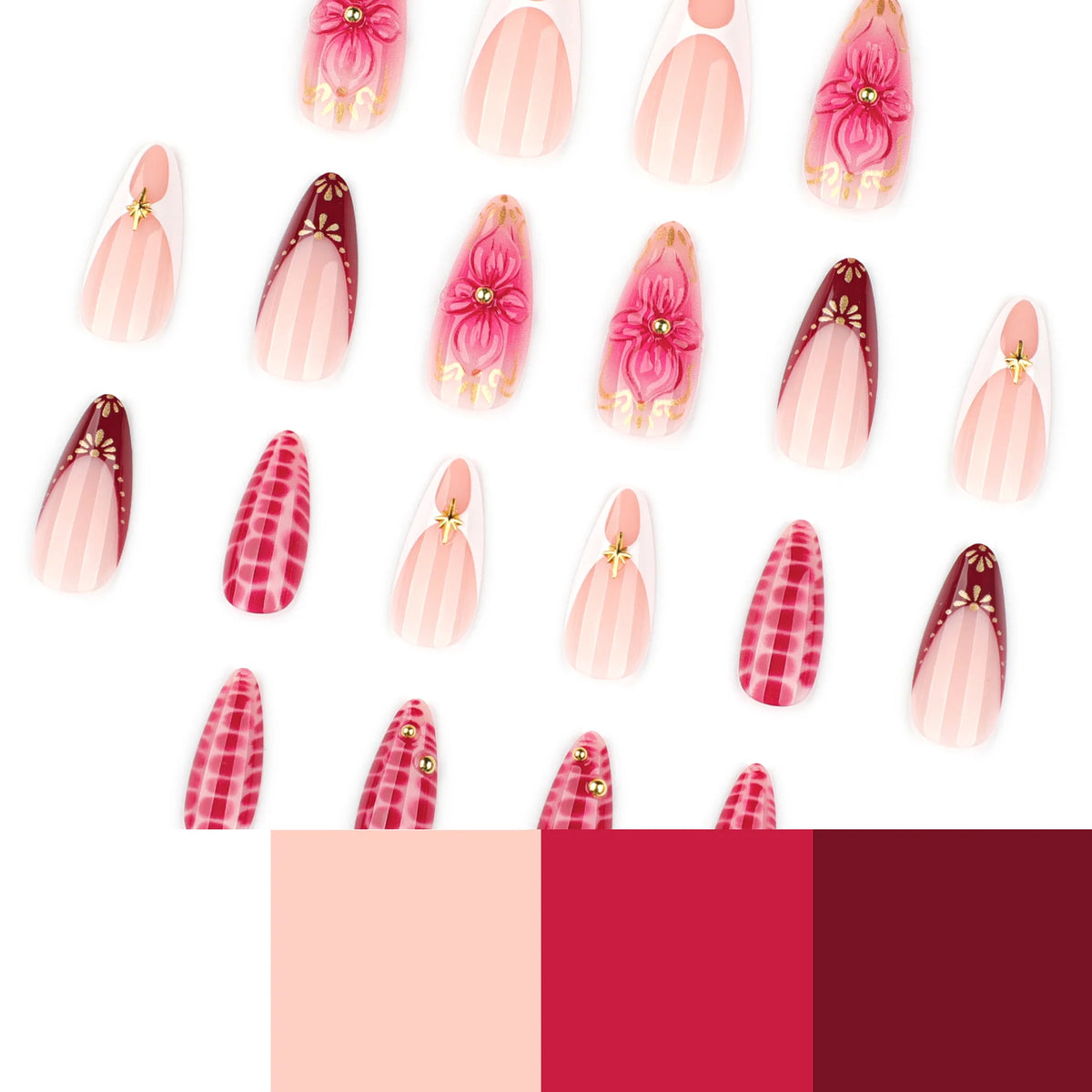 Press-On Nails Stiletto Floral & Glitter