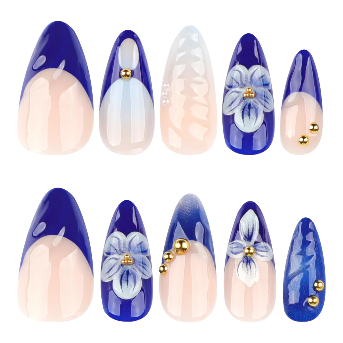 Press-On Nails Stiletto Floral & Glitter