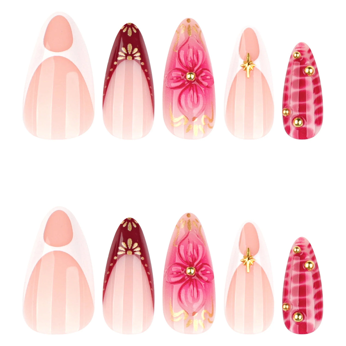 Press-On Nails Stiletto Floral & Glitter