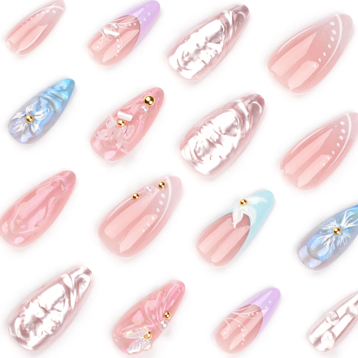 Press-On Nails Stiletto Floral & Glitter Easy Application