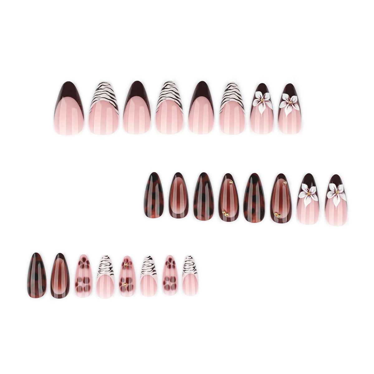 Press-On Nails Stiletto Floral & Glitter Glue-On