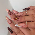 Press-On Nails Stiletto Floral & Gold Accents