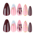 Press-On Nails Stiletto Floral & Gold Accents