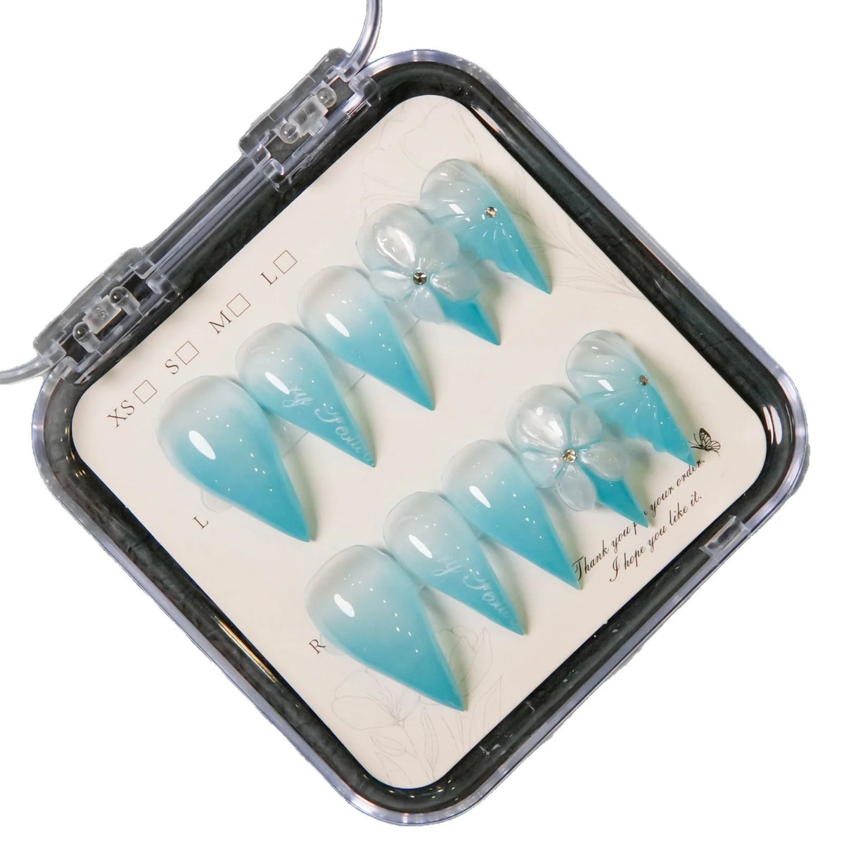 Press-On Nails Stiletto Floral Pre-Applied Adhesive