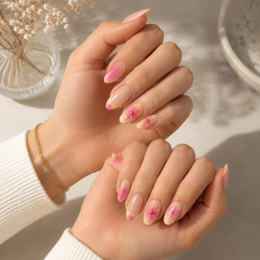 Press-On Nails Stiletto Floral Reusable