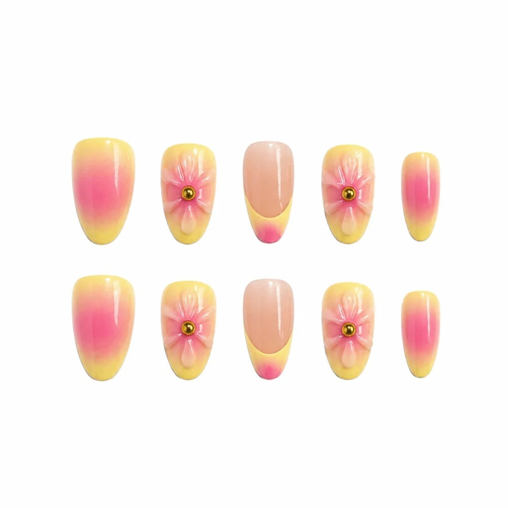 Press-On Nails Stiletto Floral Reusable
