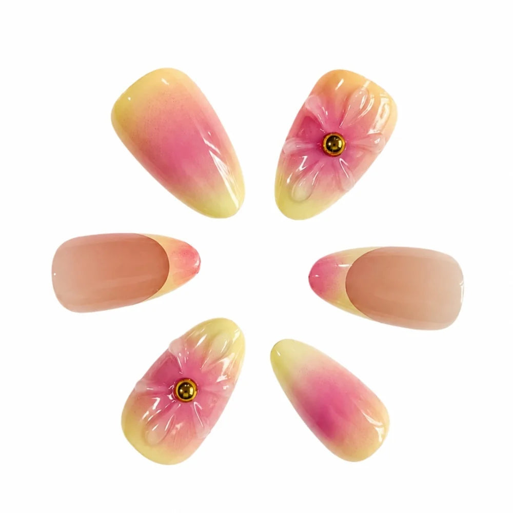 Press-On Nails Stiletto Floral Reusable