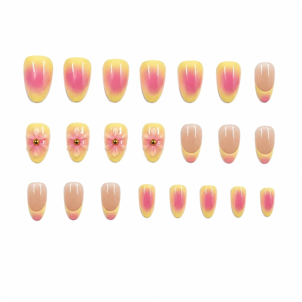 Press-On Nails Stiletto Floral Reusable