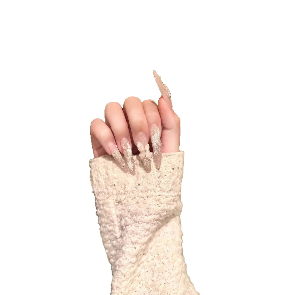 Press-On Nails Stiletto Floral Reusable