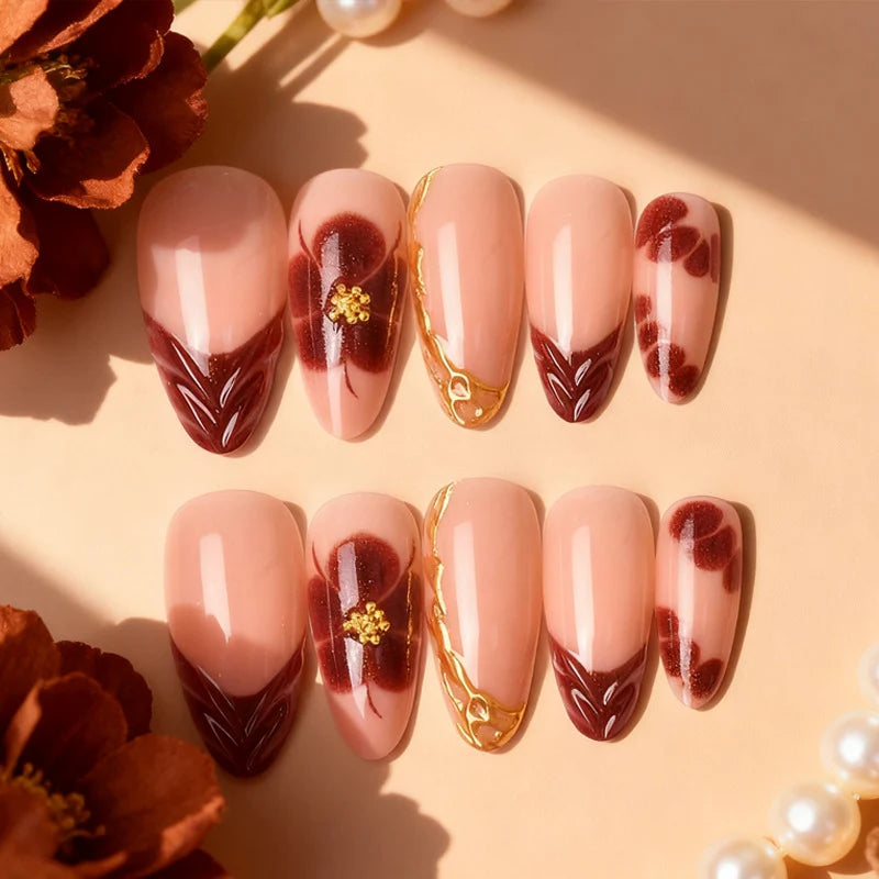 Press-On Nails Stiletto Floral Reusable Kit