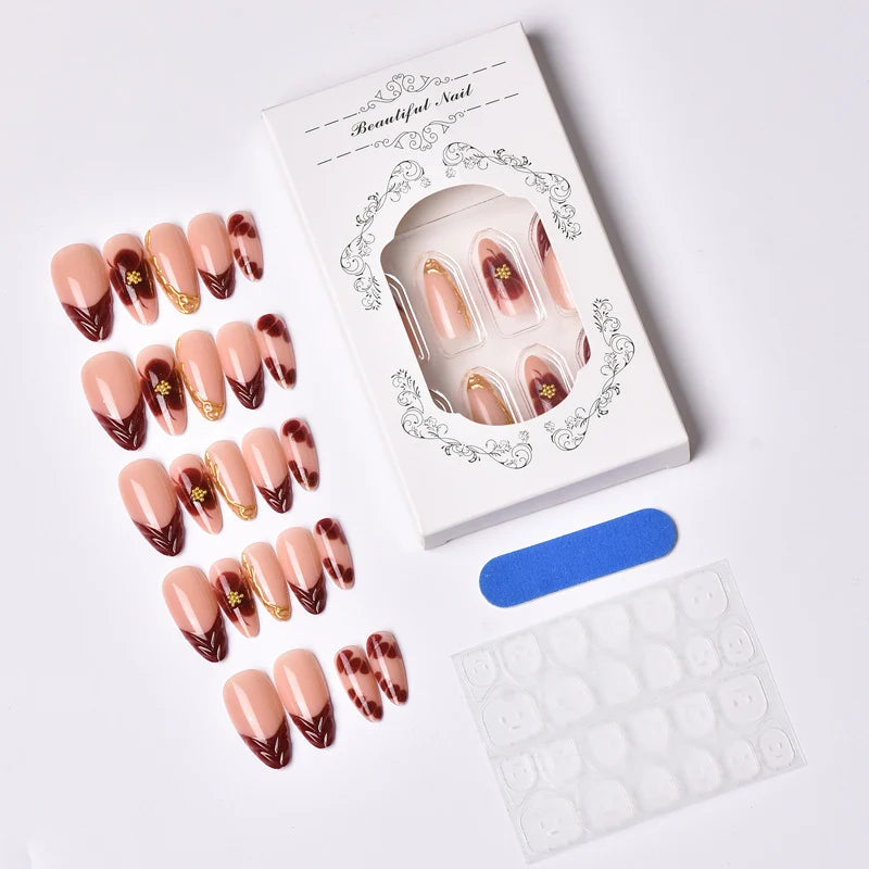 Press-On Nails Stiletto Floral Reusable Kit