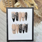 Press-On Nails Stiletto Floral Rhinestones Reusable