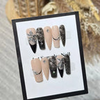 Press-On Nails Stiletto Floral Rhinestones Reusable