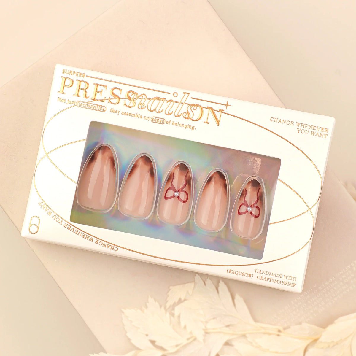 Press-On Nails Stiletto Floral Shimmer