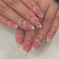 Press-On Nails Stiletto French Tip & Floral Reusable