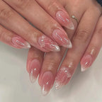 Press-On Nails Stiletto French Tip & Floral Reusable