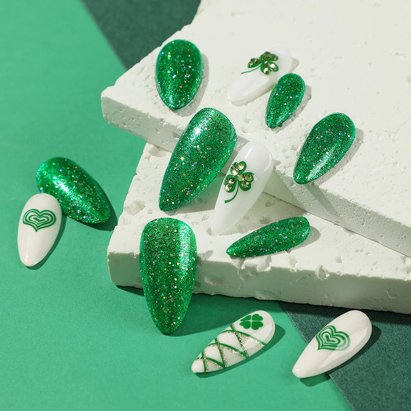 Press-On Nails Stiletto Glitter & Clover Easy Application
