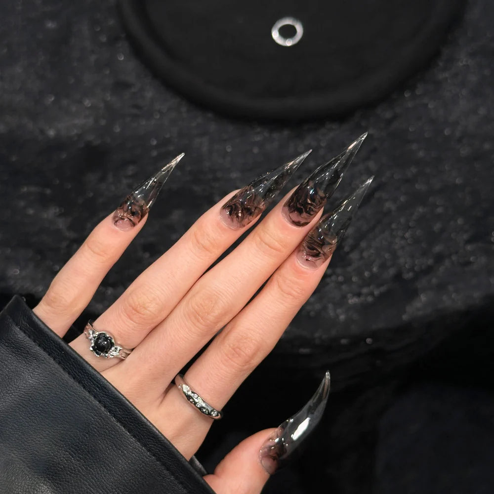 Press-On Nails Stiletto Glitter Glue-Free