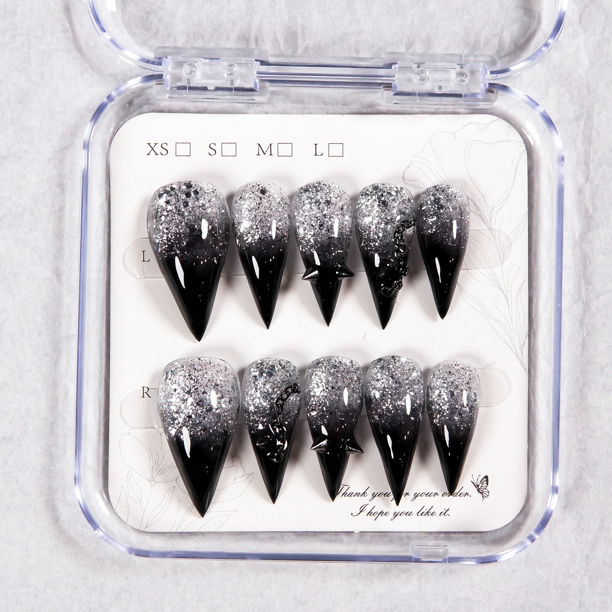 Press-On Nails Stiletto Glitter Ombre & Reusable