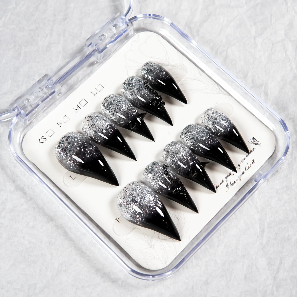 Press-On Nails Stiletto Glitter Ombre & Reusable