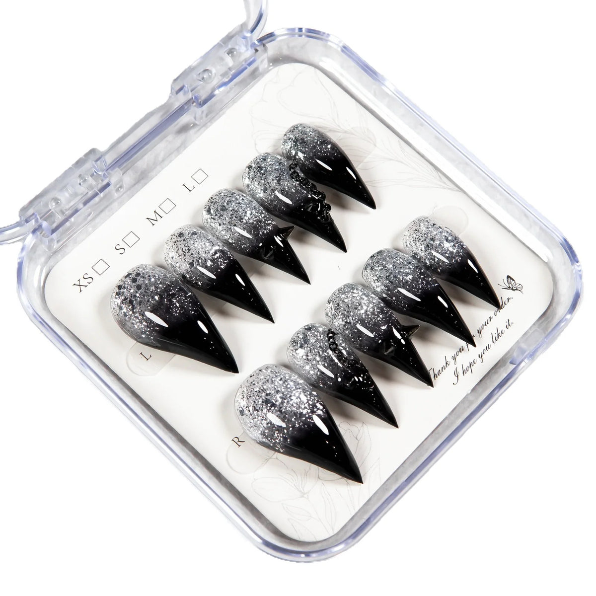 Press-On Nails Stiletto Glitter Ombre & Reusable
