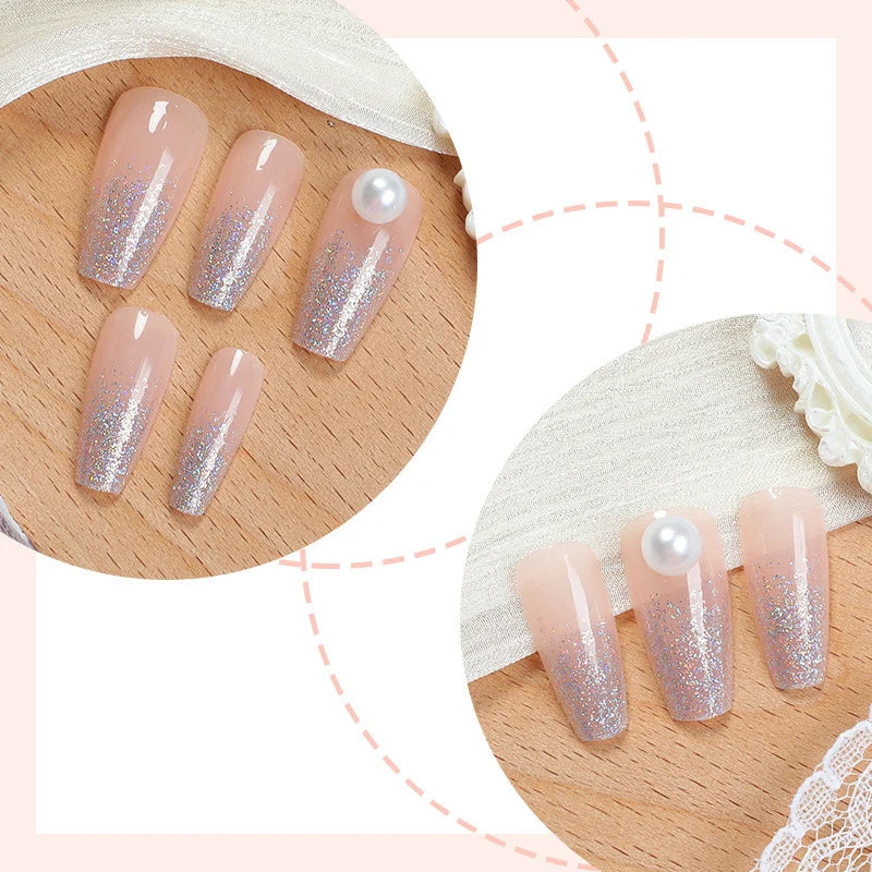 Press-On Nails Stiletto Glitter & Pearl Set of 24