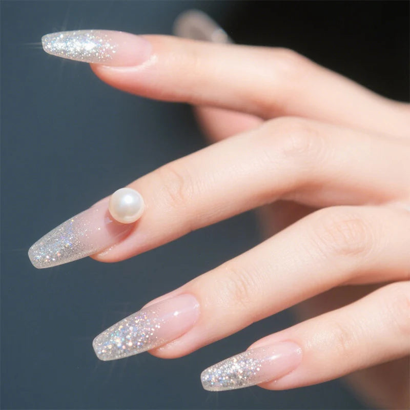 Press-On Nails Stiletto Glitter & Pearl Set of 24