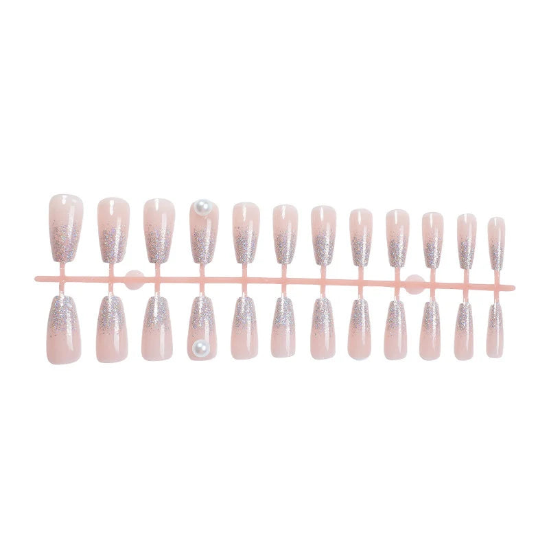 Press-On Nails Stiletto Glitter & Pearl Set of 24