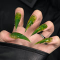 Press-On Nails Stiletto Green Marble Glue-Free & Reusable