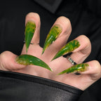 Press-On Nails Stiletto Green Marble Glue-Free & Reusable