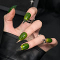 Press-On Nails Stiletto Green Marble Reusable