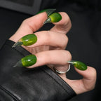 Press-On Nails Stiletto Green Marble Reusable
