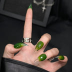 Press-On Nails Stiletto Green Marble Reusable