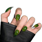 Press-On Nails Stiletto Green Marble Reusable