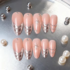 Press-On Nails Stiletto Green Marble & Silver Peel-And-Stick
