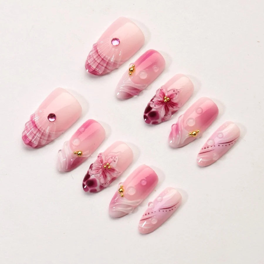 Press-On Nails Stiletto Hand-Painted Floral