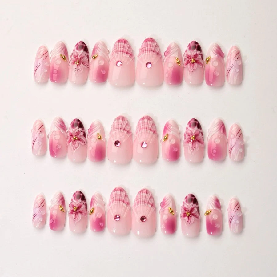 Press-On Nails Stiletto Hand-Painted Floral